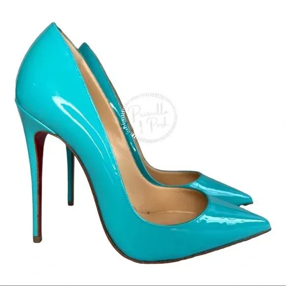 Christian Louboutin Patent So Kate 120 Pumps Pacific Blue Pantent Leather EU 35